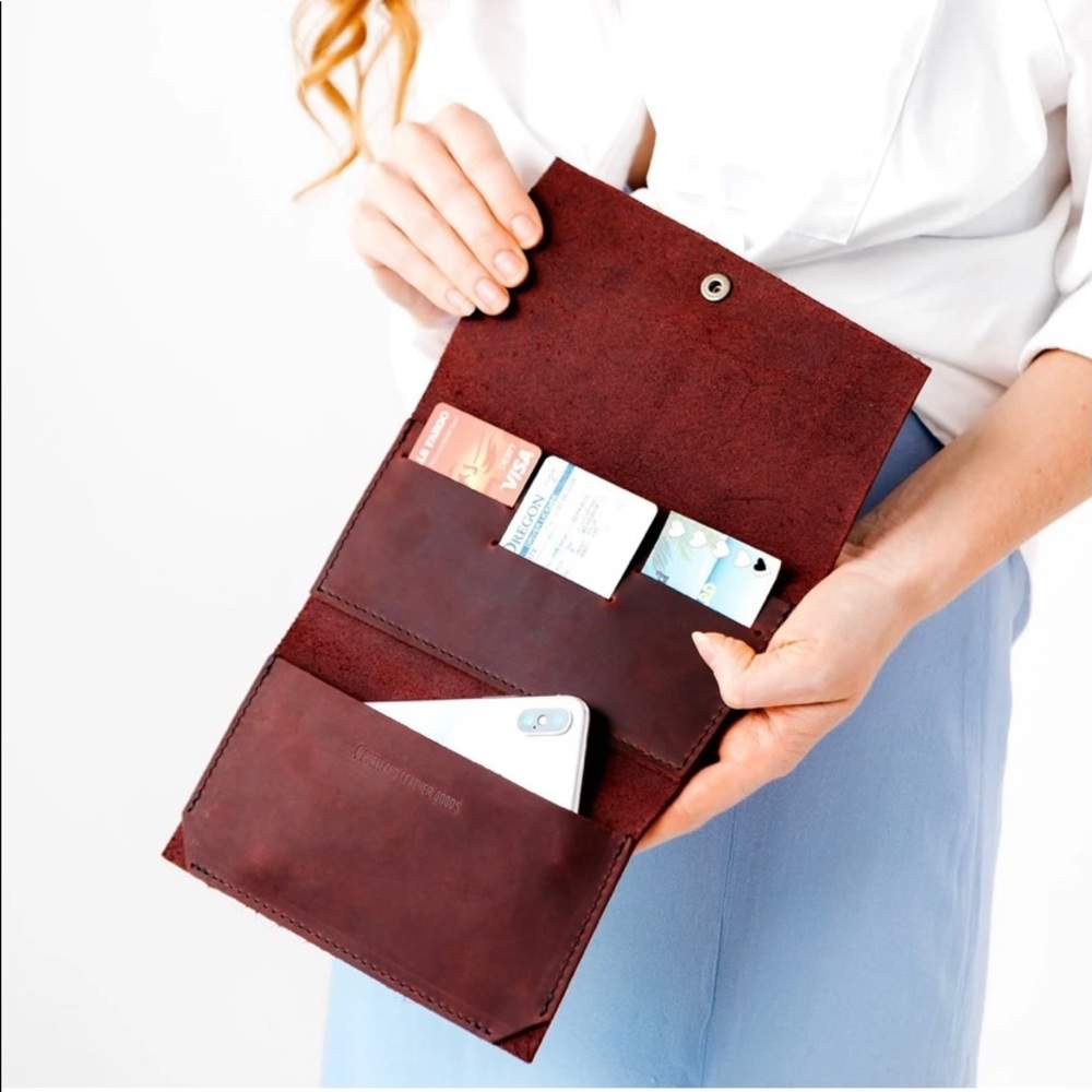 Genuine full grain merlot leather organizer wallet